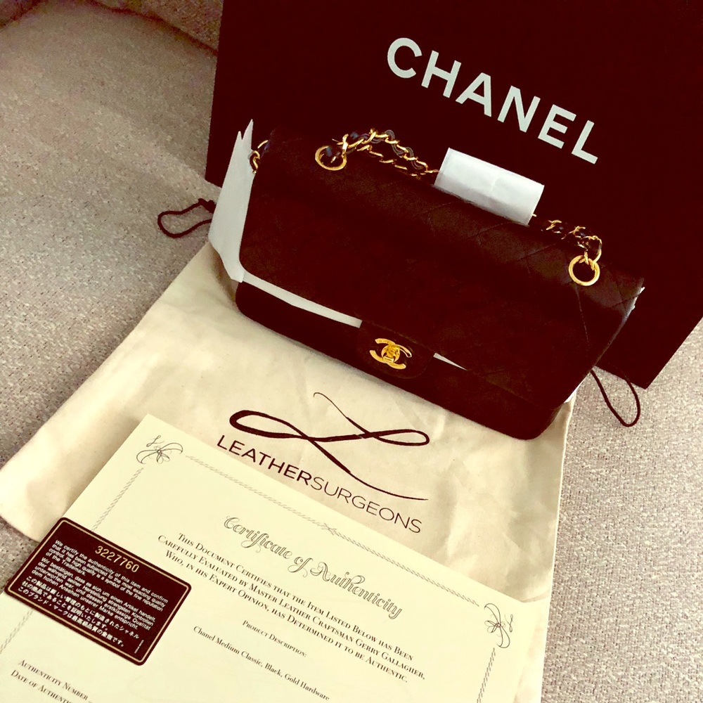 Chanel Medium Black Quilted Double Flap 24kt Gold